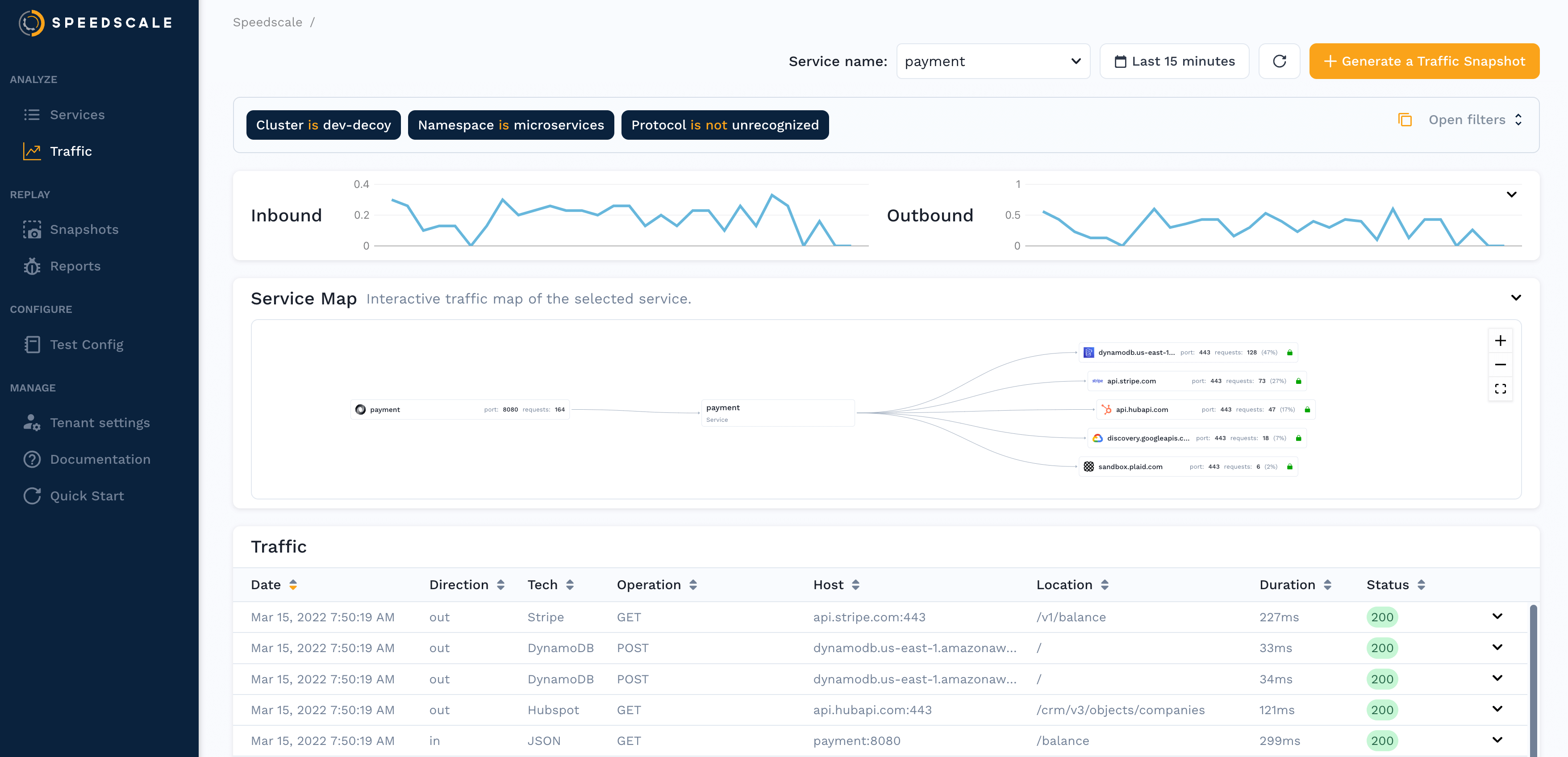 Screenshot of Speedscale Traffic Viewer