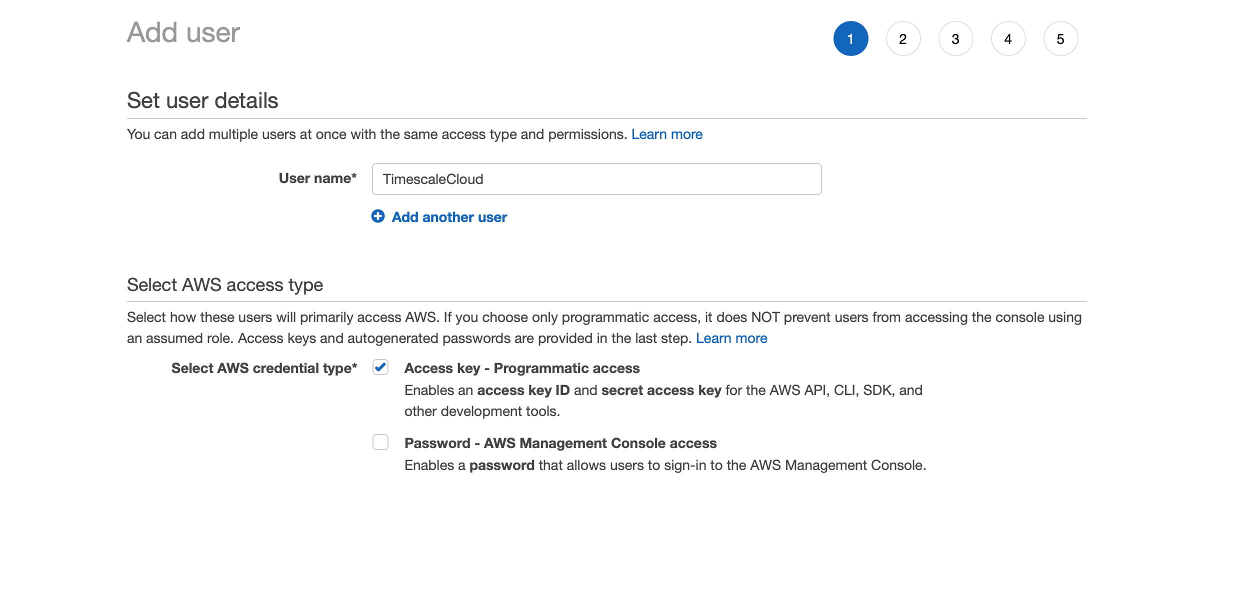 The user interface with the steps to Add User