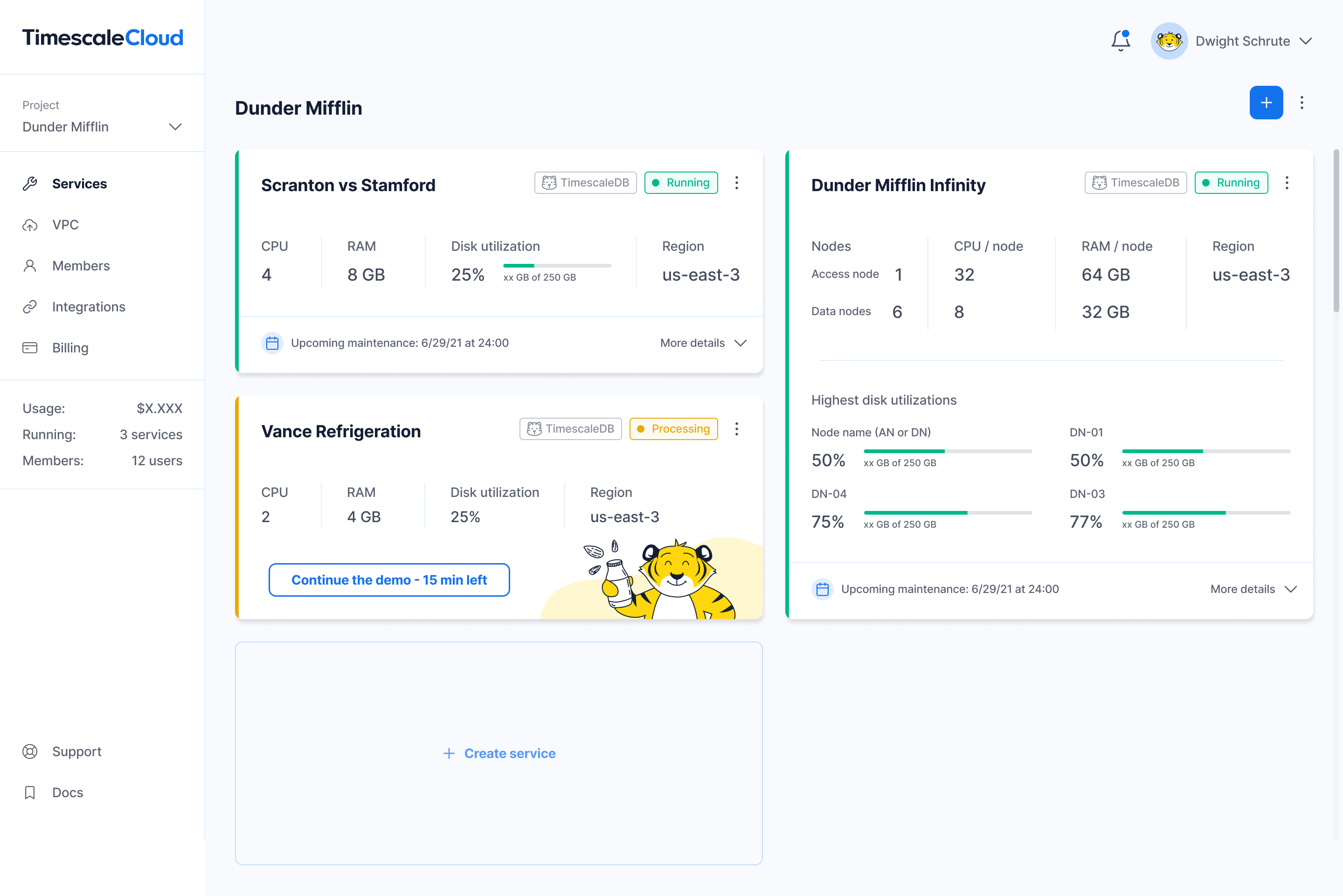 Timescale Cloud, Services page, December 2022