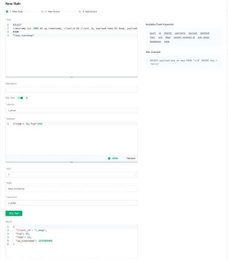 Integrating EMQX Cloud and Timescale: new rule page