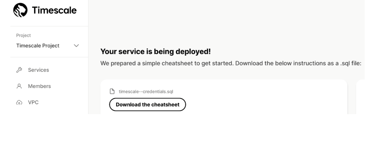 Integrating EMQX Cloud and Timescale: Service is being deployed page