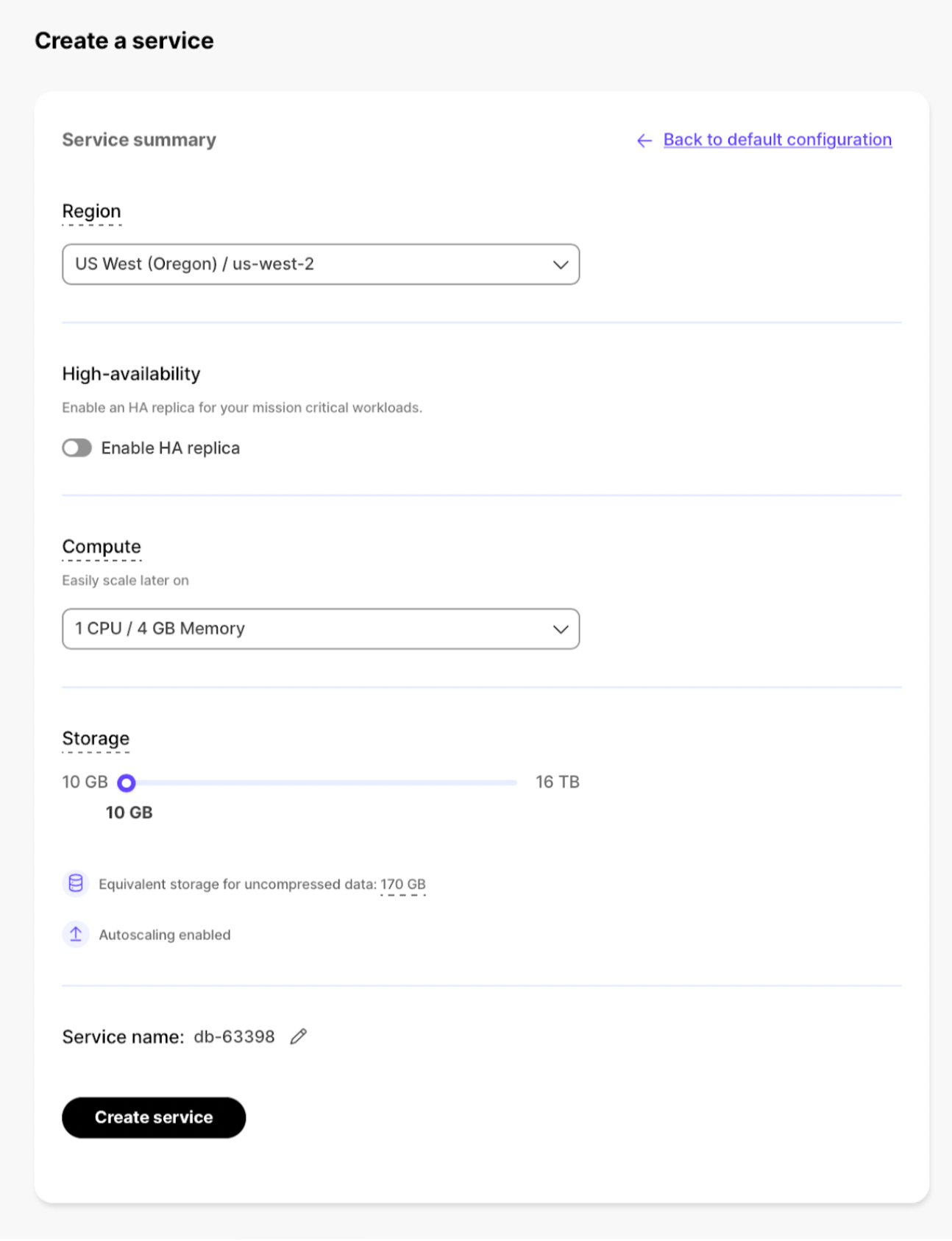  Create a service page in the Timescale UI: our new database storage model