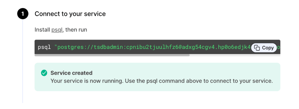 Connect to your service page in the Timescale Console