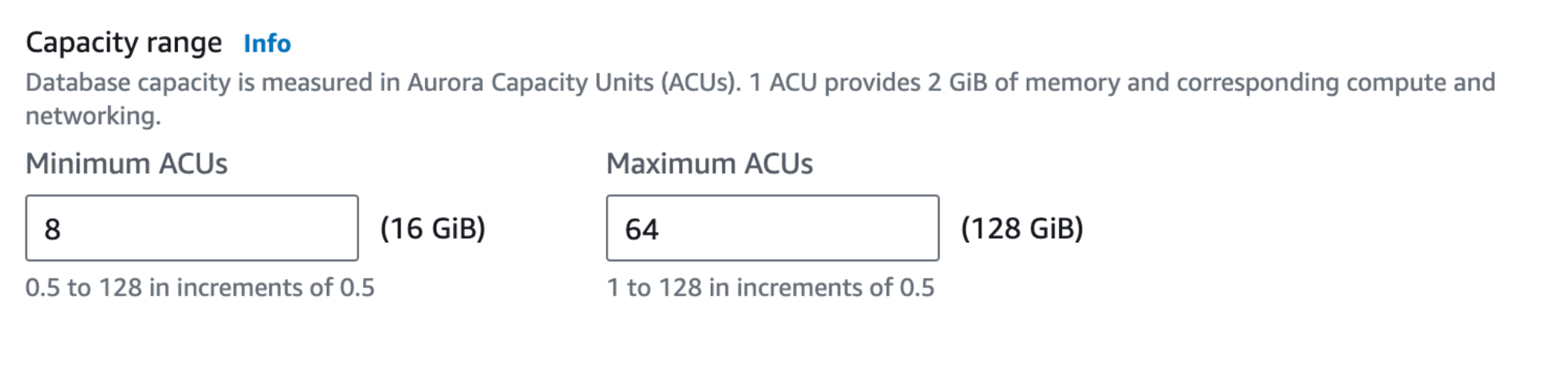 Selecting the capacity range in Amazon Aurora