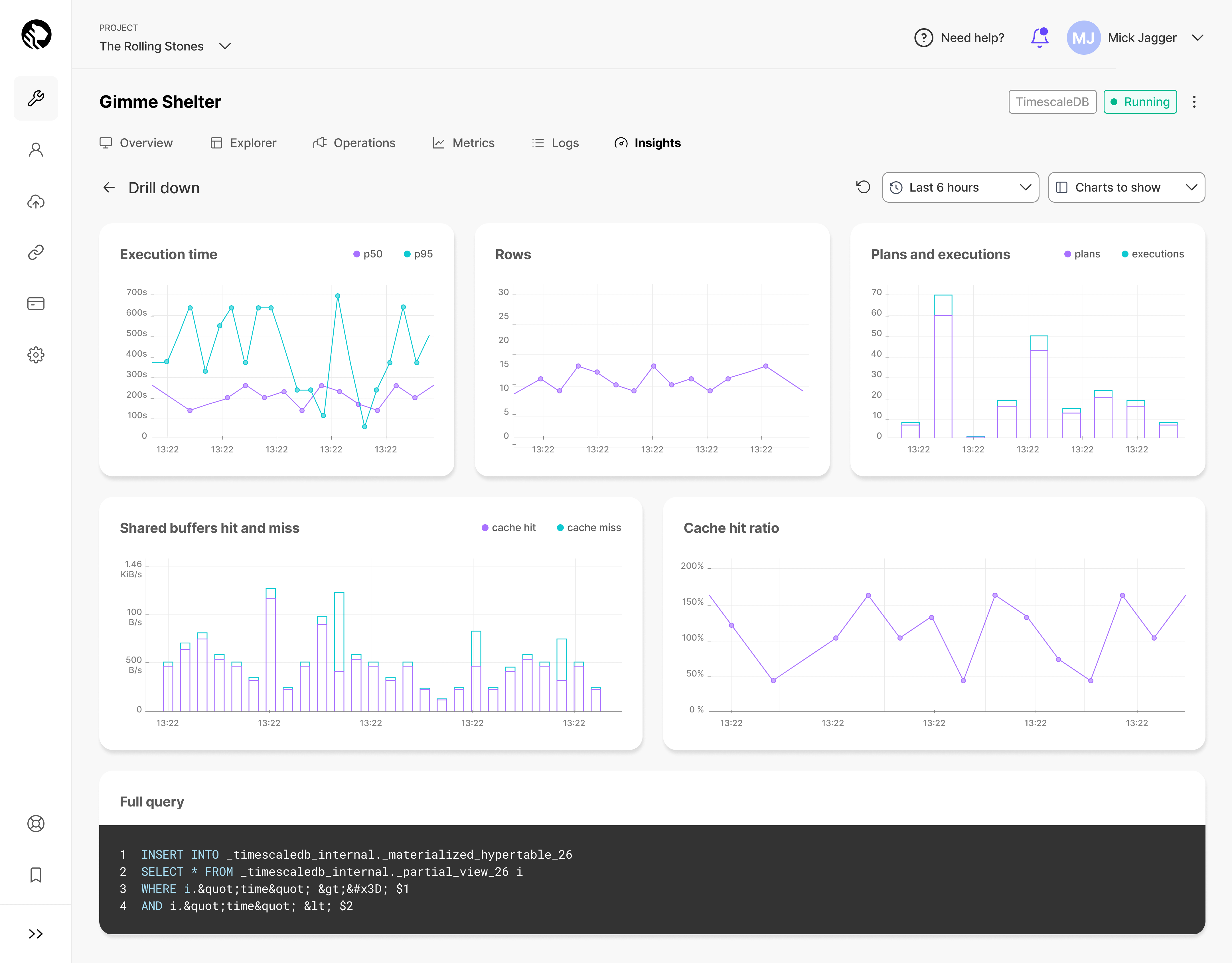 Insights offers a drill-down view with finer-grain metrics for quick query optimization