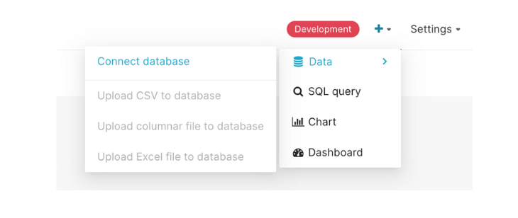 The Connect Database menu in Apache Superset