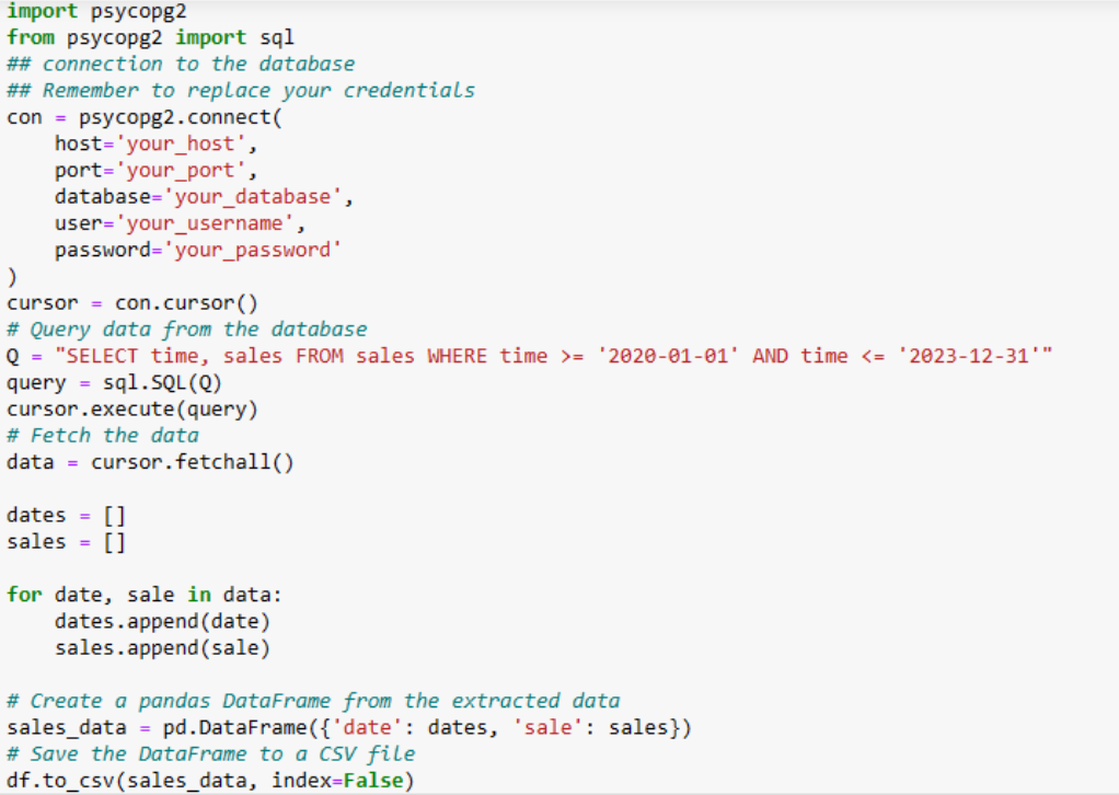 Python code to import data from TimescaleDB