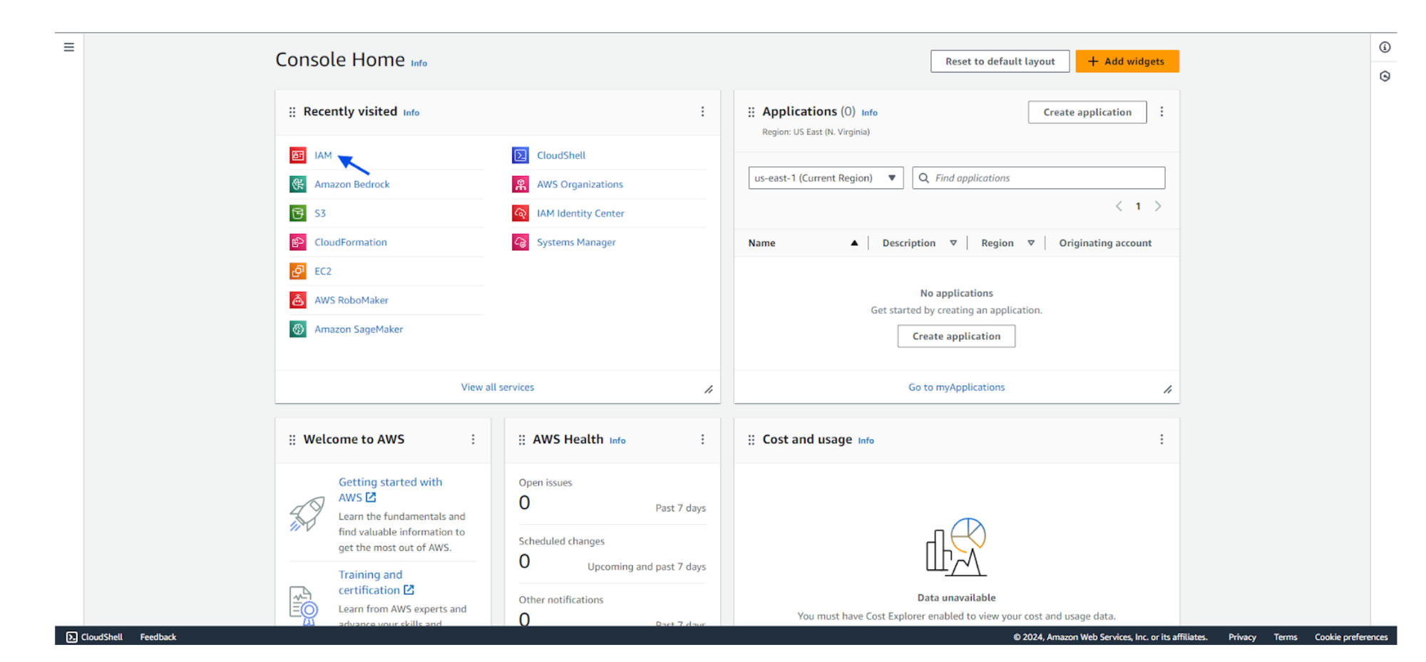 Dashboard of Amazon Web Services