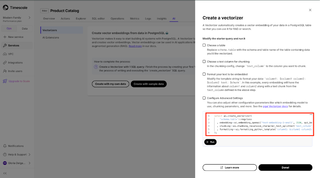 Timescale UI - create a vectorizer option