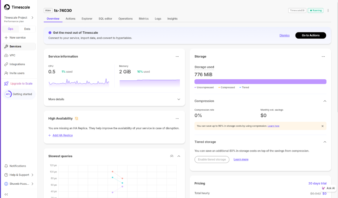 The Timescale Cloud UI